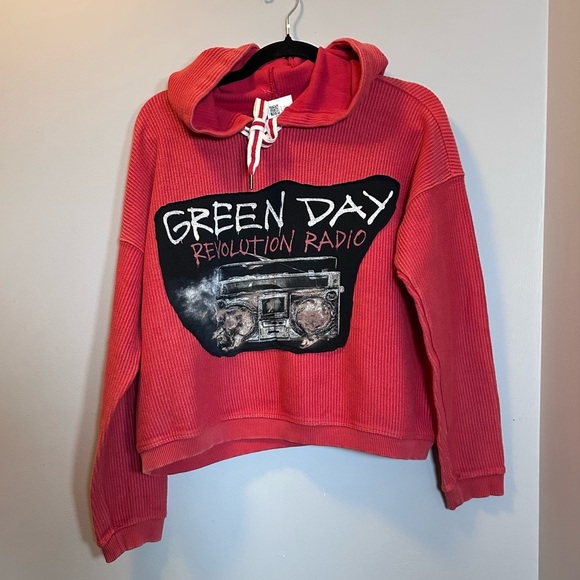 Tops - Green Day sweatshirt up cycle crop hoodie redish